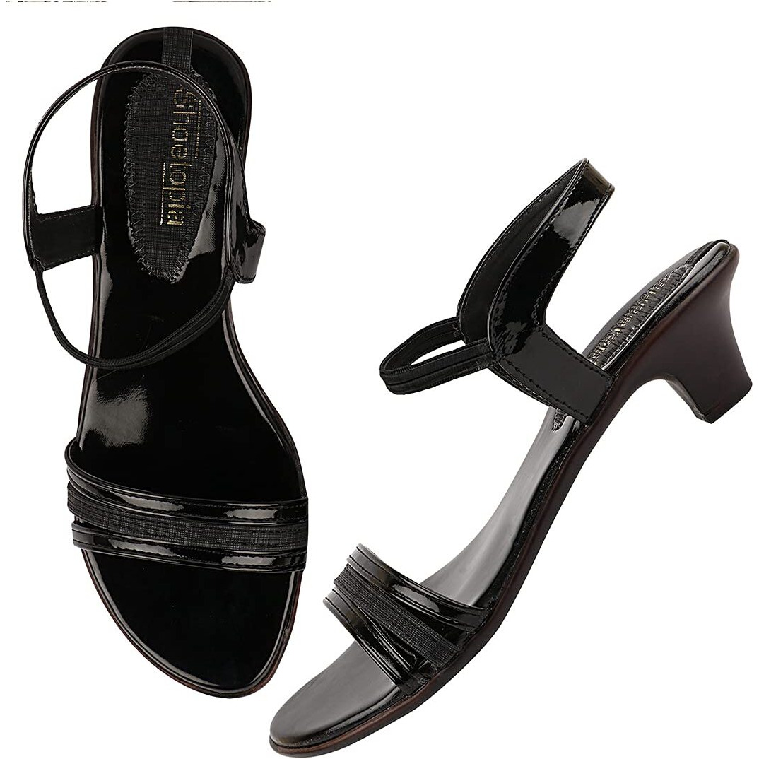 Shoetopia Womens/Girls Black Embellished Kitten Heels