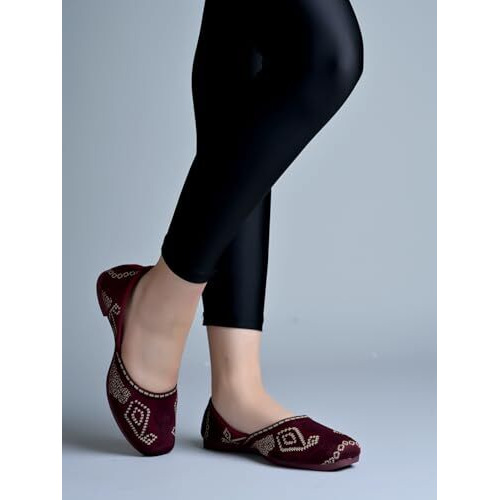 Shoetopia Embroidered Ethnic Maroon Ballerinas For Women & Girls /Eu42