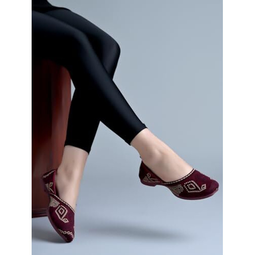 Shoetopia Embroidered Ethnic Maroon Ballerinas For Women & Girls /Eu42