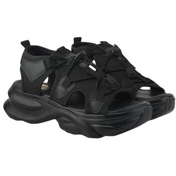 Shoetopia Smart Casual Black Sporty Sandals For Women & Girls /Eu36