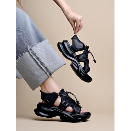 Shoetopia Smart Casual Black Sporty Sandals For Women & Girls /Eu36
