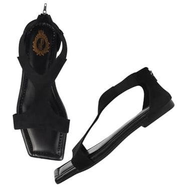 Shoetopia Women's Girls-Snd-199 Flat Sandal-7 Kids Uk (Girls-Snd-199-Black)-Eu40