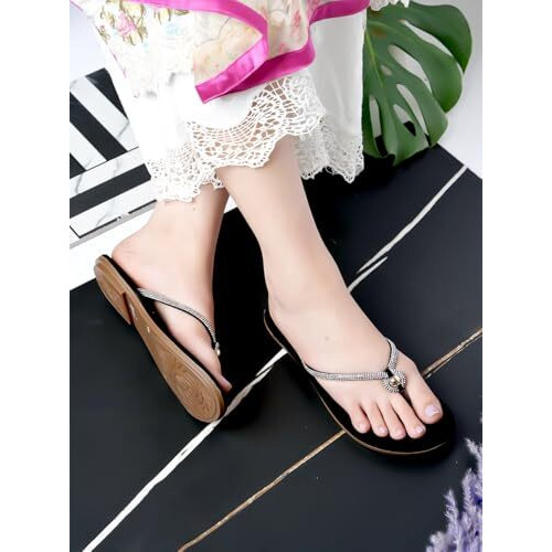 Shoeopia Embellished Strap Silver Flats For Women & Girls /Eu42