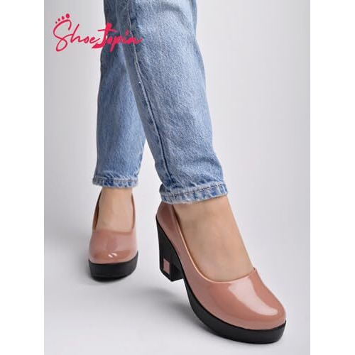 Shoetopia Solid Peach Pumps For Girls-Eu37