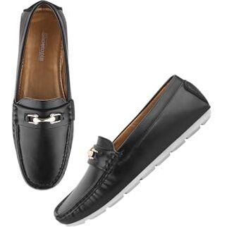 Shoetopia Upper Buckle Detailed Black Loafers For Women & Girls /Eu39