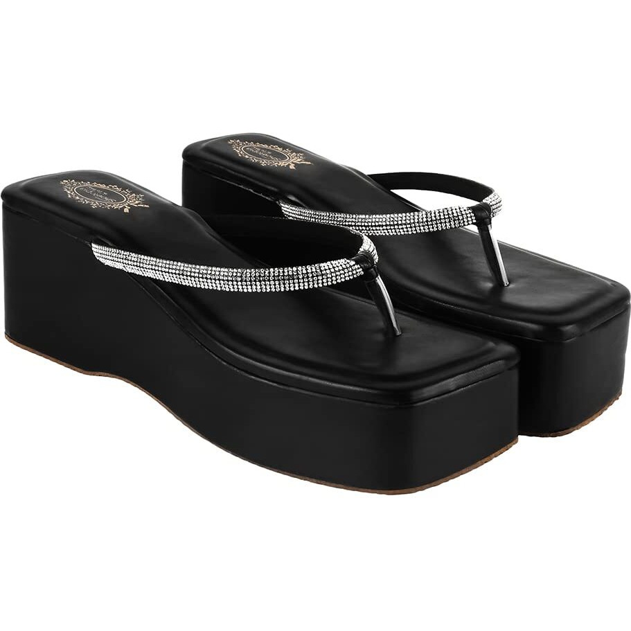 Shoetopia Girls P-Chain Black Wedge Sandal - 4 Uk (Girls-P-Chain-Black)