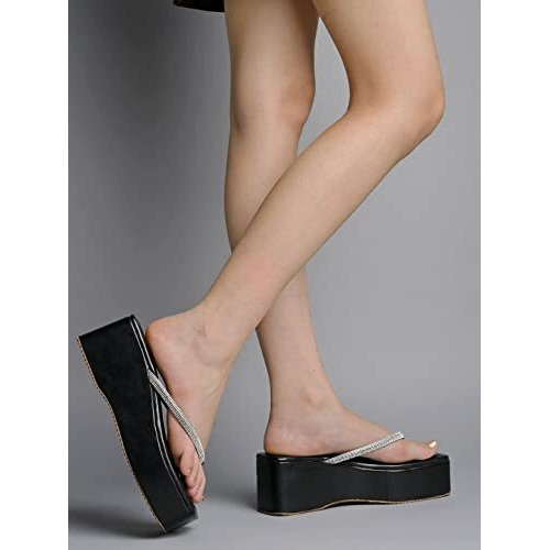 Shoetopia Girls P-Chain Black Wedge Sandal - 4 Uk (Girls-P-Chain-Black)