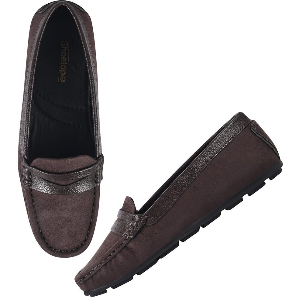 Shoetopia Upper Suede Detailed Brown Loafers For Women & Girls /Eu36