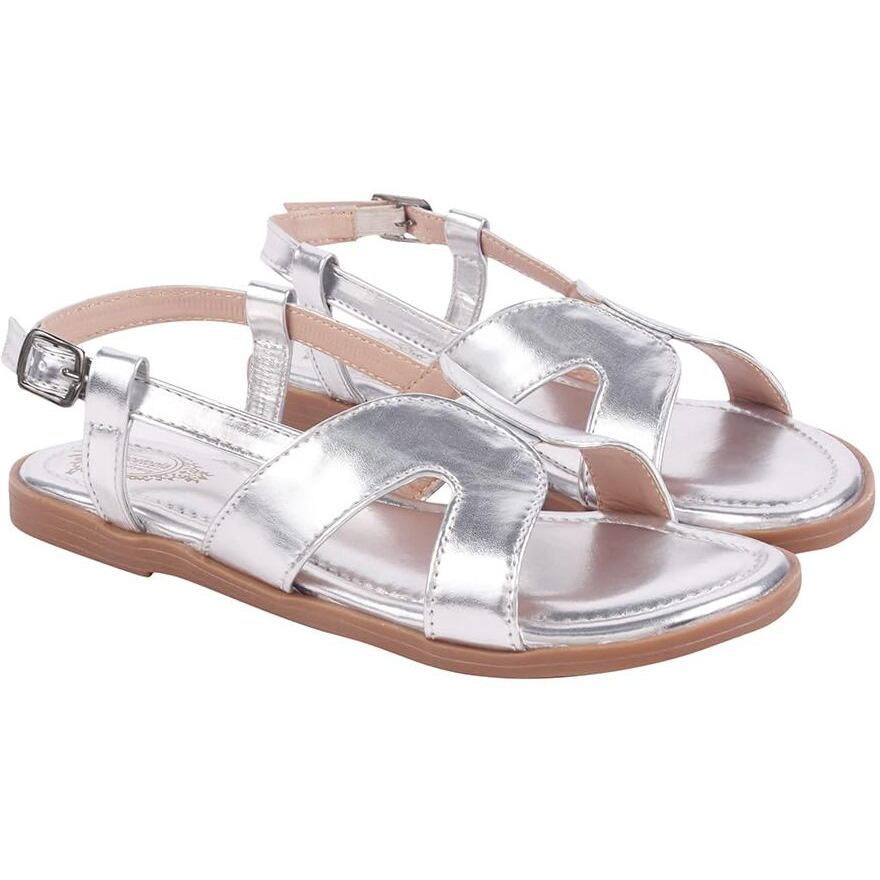 Shoetopia Classy Cross Strap Silver Flat Sandals For Women & Girls