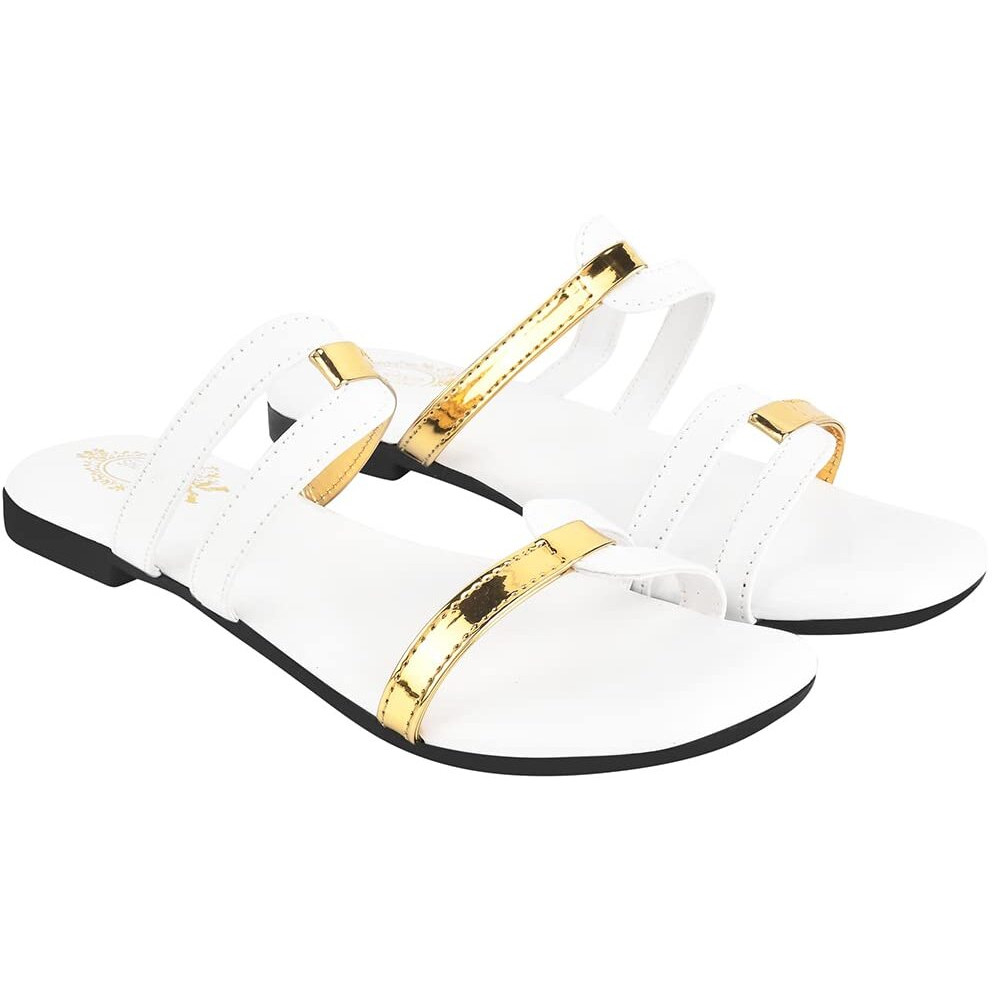 Shoetopia Statement White & Golden Slip-On Flats For Women & Girls /Uk8