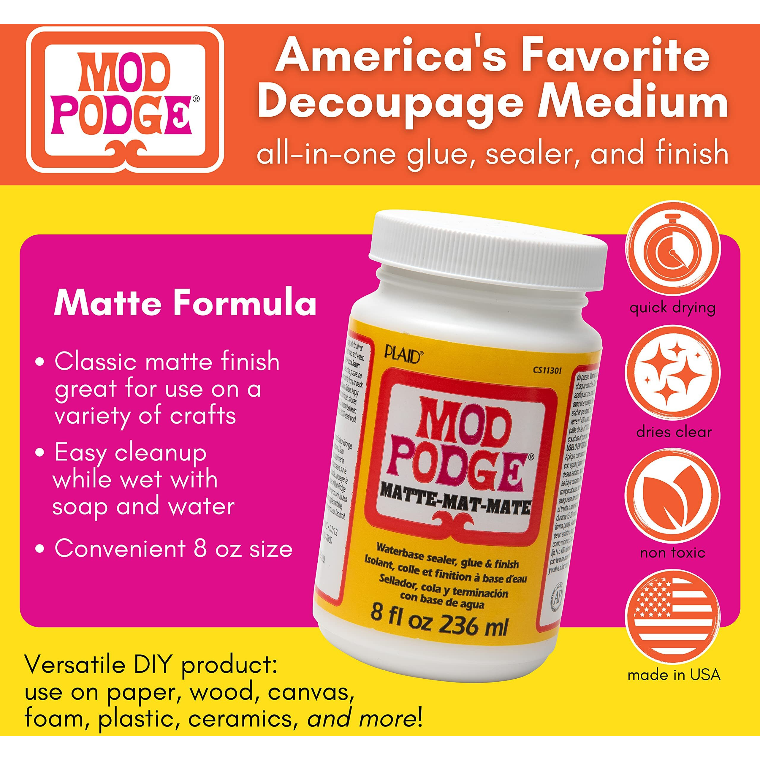 Mod Podge Plaid Mod Podge Matte Finish 8 Fl Oz 236 Ml