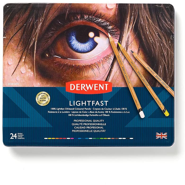 Derwent Lightfast Colour Pencils, 4Mm Round Premium Core Strength, Creamy Texture, Ideal For Fine Art Drawing & Colouring, Professional Quality, 2302720 (Set Of 24)