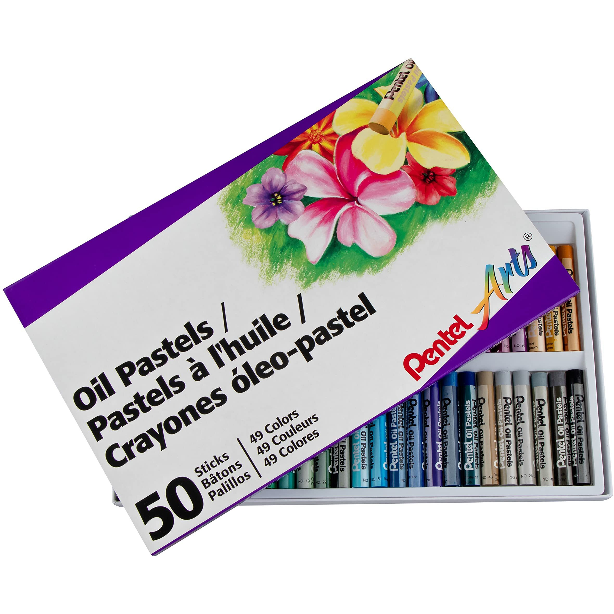 Pentel Arts Water Proof Oil Pastel|Set Of 50 Vibrant Shades Soft Oil Pastel Crayons|Bright&Smooth Drawing Sticks|Easy Blendable Oil Pastel Kit For Artist&Kids (Phn50)|Multicolor