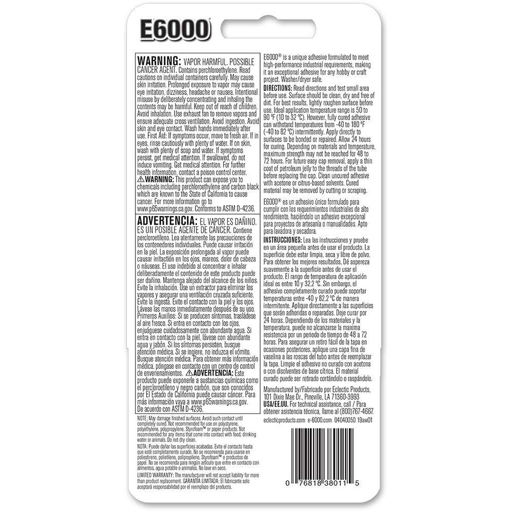 E6000 Multipurpose Adhesive, Black, 2 Oz