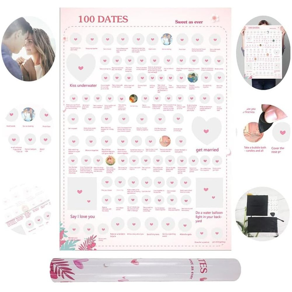 Concept Kart 100 Romantic Date Ideas Scratch Off Poster - Valentine's Day, Anniversary, Couple| 100 Cute & Memorable Activities For Couples | Fun And Exciting Experiences To Share-Paper