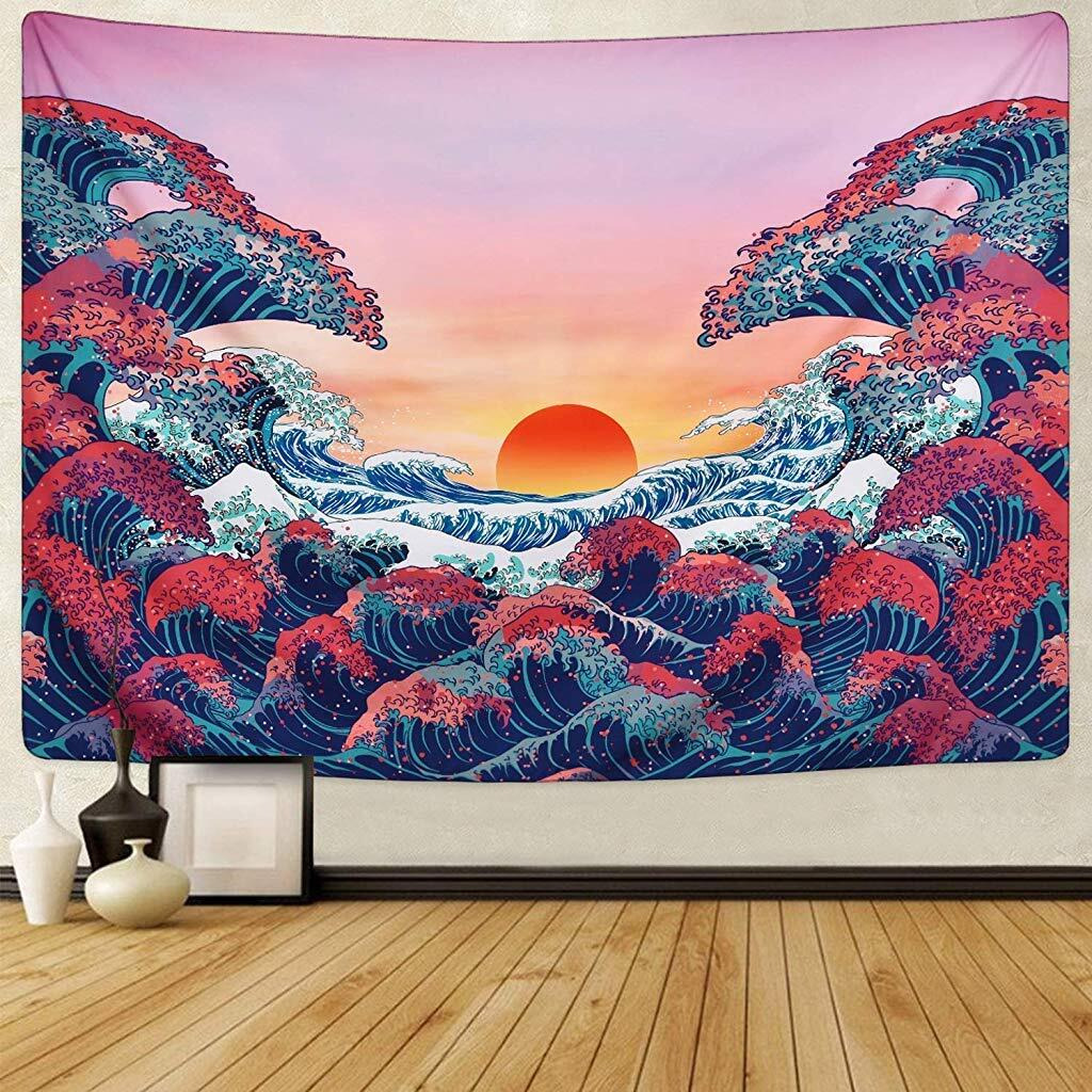Hasthip Sunset Wall Tapestry Forest Tree Tapestry Mountain Tapestry Wall Hanging Psychedelic Nature Polyester Landscape Tapestry Wall Decor For Bedroom(51&quotX59"), Polyester, Blue