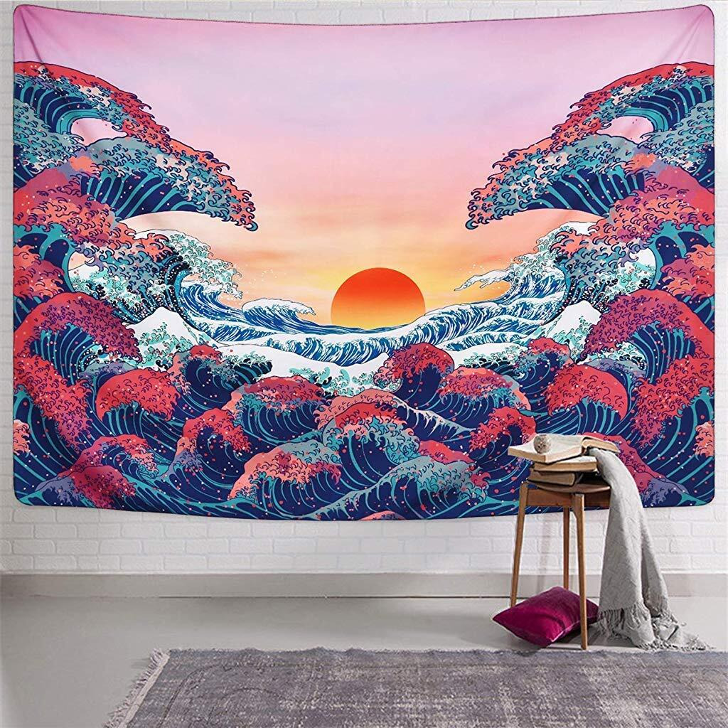 Hasthip Sunset Wall Tapestry Forest Tree Tapestry Mountain Tapestry Wall Hanging Psychedelic Nature Polyester Landscape Tapestry Wall Decor For Bedroom(51&quotX59"), Polyester, Blue
