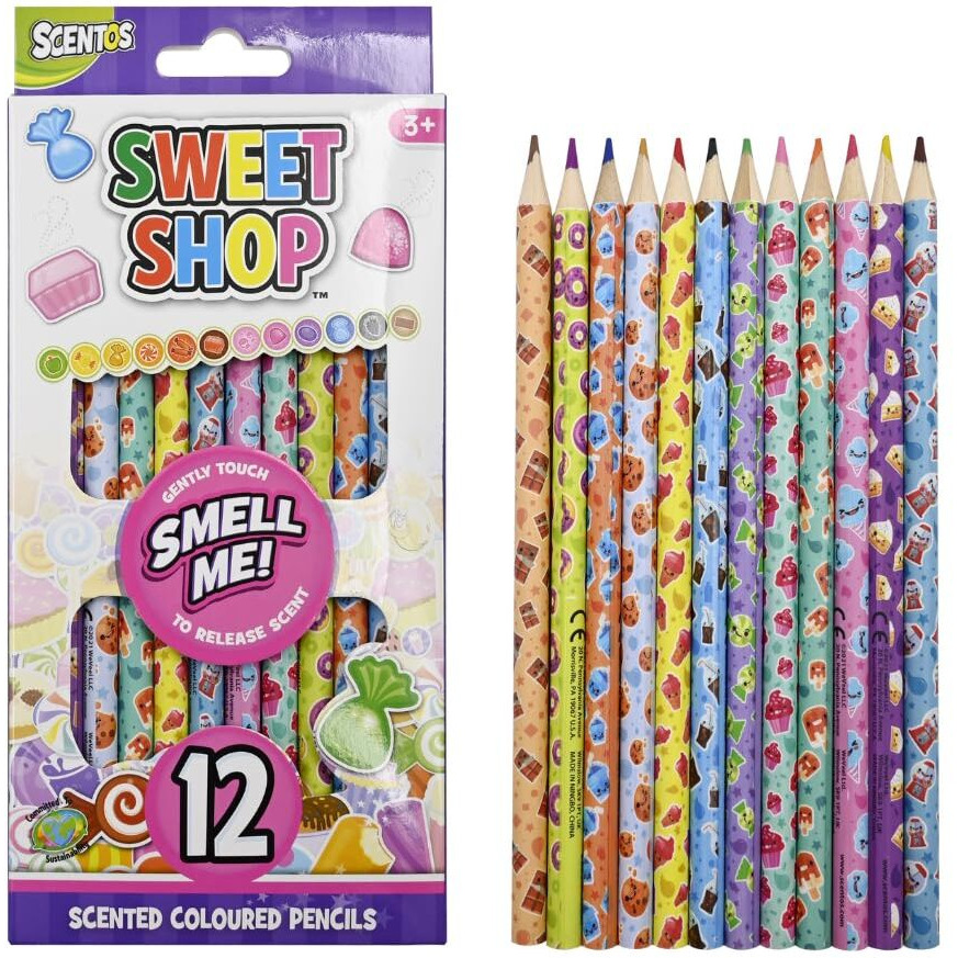 Scentos Scented Colour Pencils Pack Of 12 By Fratelli |Scratch N' Sniff Feature | Great For Drawing,Coloring,Writing And Gifting/Return Gifts | Designed In The Usa (Sweet Shop Colour Pencils 12S)