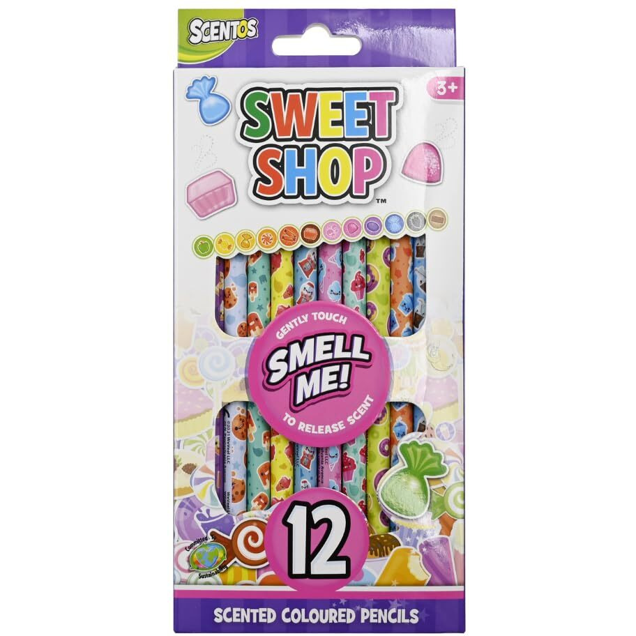 Scentos Scented Colour Pencils Pack Of 12 By Fratelli |Scratch N' Sniff Feature | Great For Drawing,Coloring,Writing And Gifting/Return Gifts | Designed In The Usa (Sweet Shop Colour Pencils 12S)