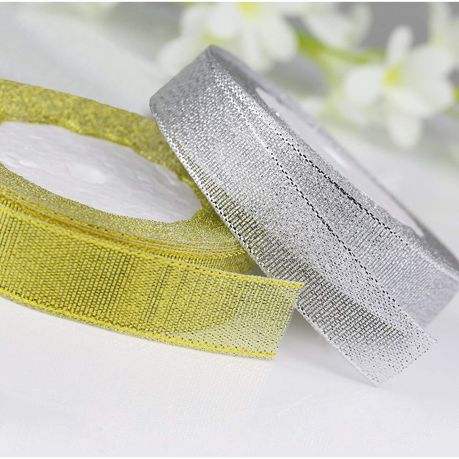 Diy Crafts Design No  6, 20 Mm, Glitter Metallic Ribbon Wide Sparkly Fabric Ribbon For Gift Crafters Sewing Brithday Wrap Card Making Hair Bows Floral Project(Design No  6, 20 Mm)