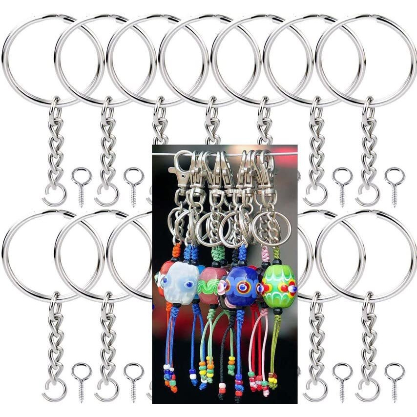 Diy Crafts Pack Of 20 Pcs, Silver Combo Set With Eye Pins, Metal Split Key Ring With Chain And Open Jump Ring And Screw Eye Pins Nickel Plated Keyc(Pack Of 20 Pcs, Silver Combo Set With Eye Pins)