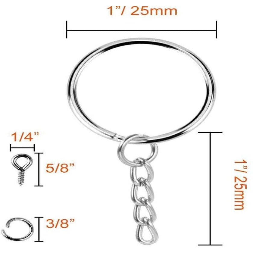 Diy Crafts Pack Of 20 Pcs, Silver Combo Set With Eye Pins, Metal Split Key Ring With Chain And Open Jump Ring And Screw Eye Pins Nickel Plated Keyc(Pack Of 20 Pcs, Silver Combo Set With Eye Pins)