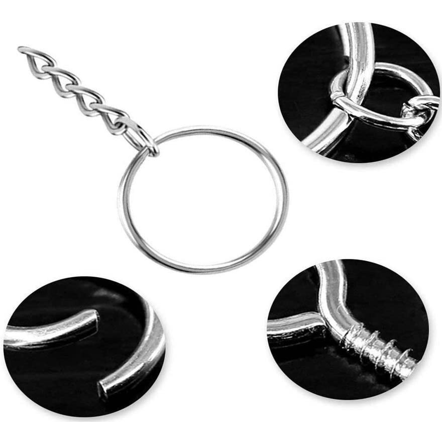 Diy Crafts Pack Of 20 Pcs, Silver Combo Set With Eye Pins, Metal Split Key Ring With Chain And Open Jump Ring And Screw Eye Pins Nickel Plated Keyc(Pack Of 20 Pcs, Silver Combo Set With Eye Pins)