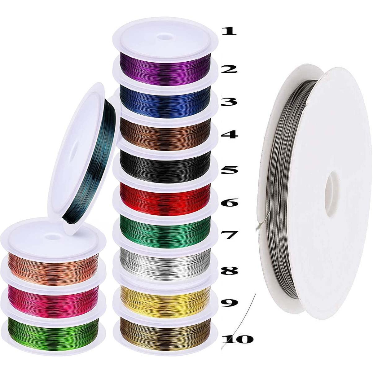 Diy Crafts Rolls 0.38 Mm Diameter 148-164 Ft Beading Wires Bright Bead Stringing Wires Stainless Steel Color (10 Roll 10 Color, 10 Color Tiger Tail Wire Rolls)