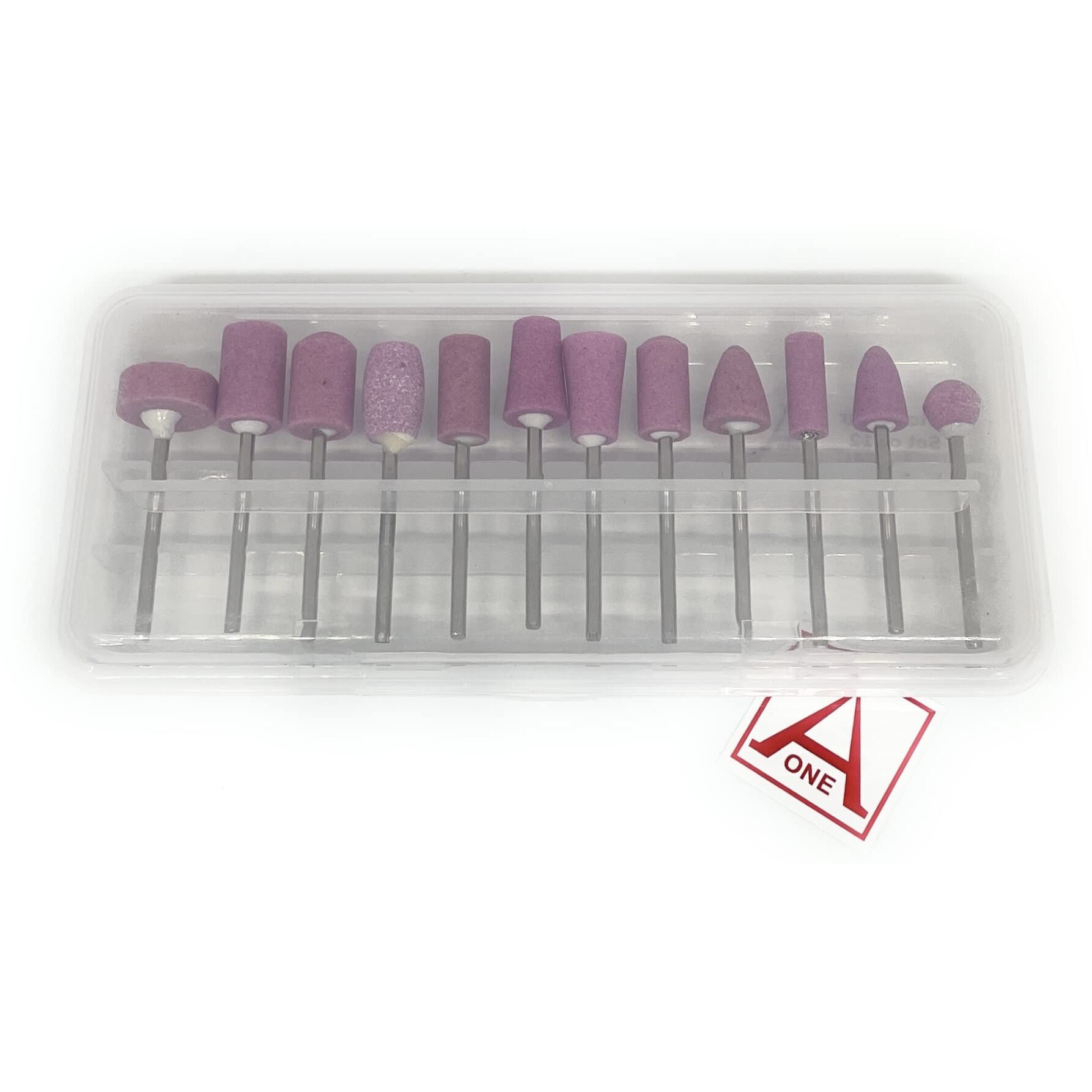 Aone Abrasive Mounted Stone Bur 2.3Mm Set Of 12 For Grinding, Polishing, Carving & Sanding In Metal, Wax, Plastic, Ceramic, Clay, Etc For Dental, Jewellery Making, Model Making, Hobby Crafts Diy