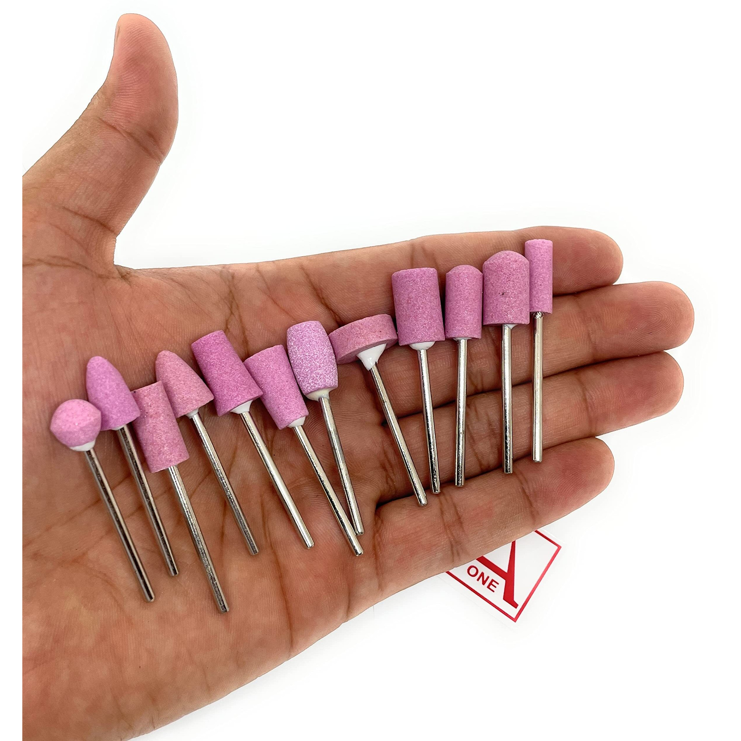 Aone Abrasive Mounted Stone Bur 2.3Mm Set Of 12 For Grinding, Polishing, Carving & Sanding In Metal, Wax, Plastic, Ceramic, Clay, Etc For Dental, Jewellery Making, Model Making, Hobby Crafts Diy
