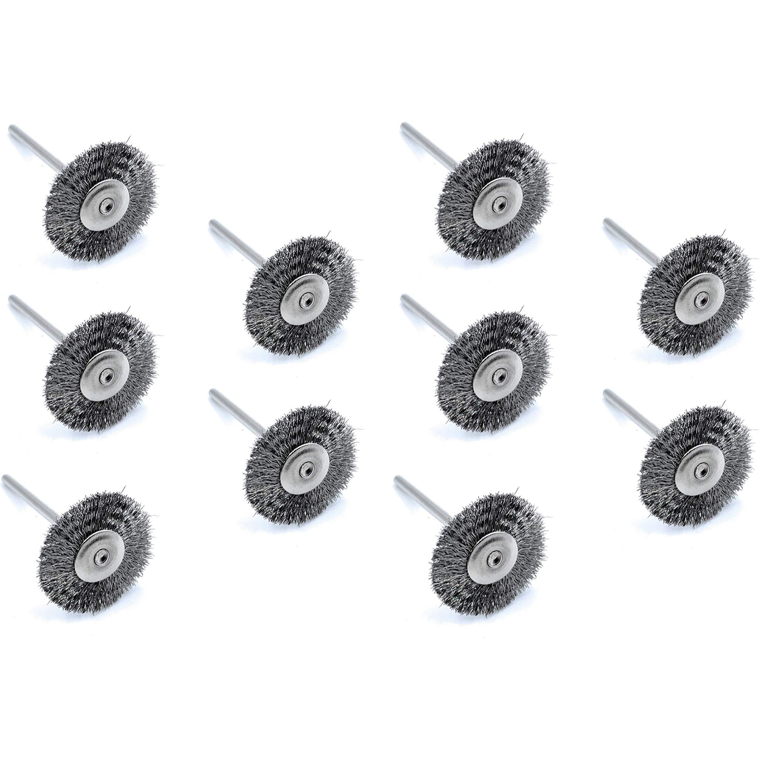 Aone Steel Wire Wheel End Brush 10Pcs For Finishing, Deburring, Rust Removal & Cleaning For Dremel Rotary Tool,Micro Hand Motor,Polishing Motor For Jewellery Making, Watchmaking, Model Making