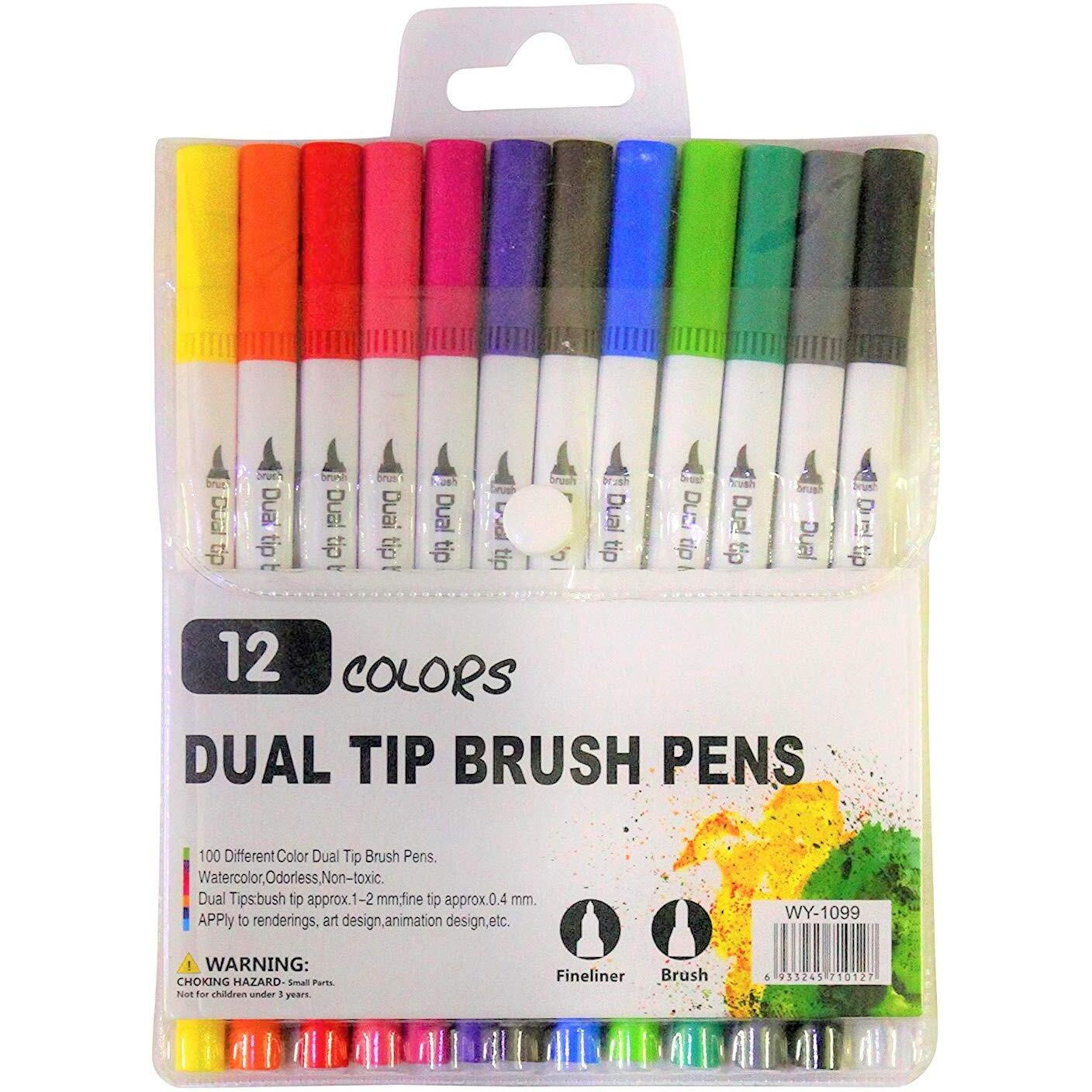 Worison Dual Tip Brush Marker Pens Artistic Watercolour 12,Brush Tip With Fine Liner 0.4Mm&Markers Pen With 1-2 Mm Tip For Writing Drawing Coloring,Multi-Coloured
