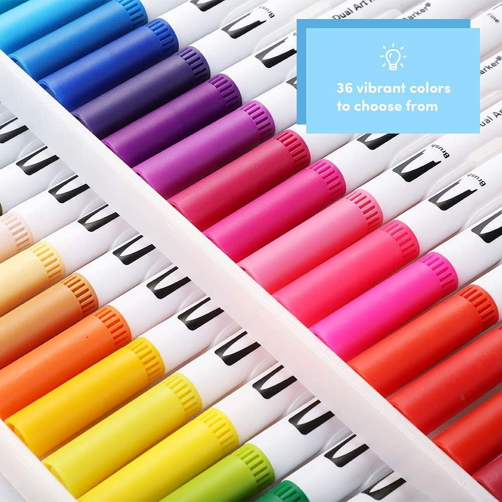 Worison Dual Tip Brush Marker Pens Artistic Watercolor 36 Brush Tip With Fine Line 0.4Mm And Markers Pen With 1-2 Mm Tip For Writing Drawing Coloring, Multicolor