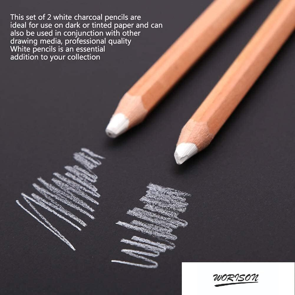 Worison 2 Pcs White Charcoal Sketching Pencils Set 6Mm For Dark Or Tinted Paper