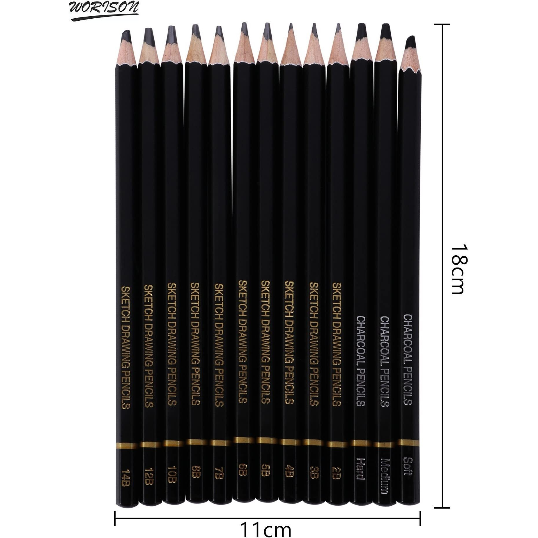 Worison Drawing And Sketching Pencils 24 Pencil Set Of 19 Sketch Pencils, 3 Charcoal Pencils, 1 Graphite Pencil And 1 Eraser Pencil