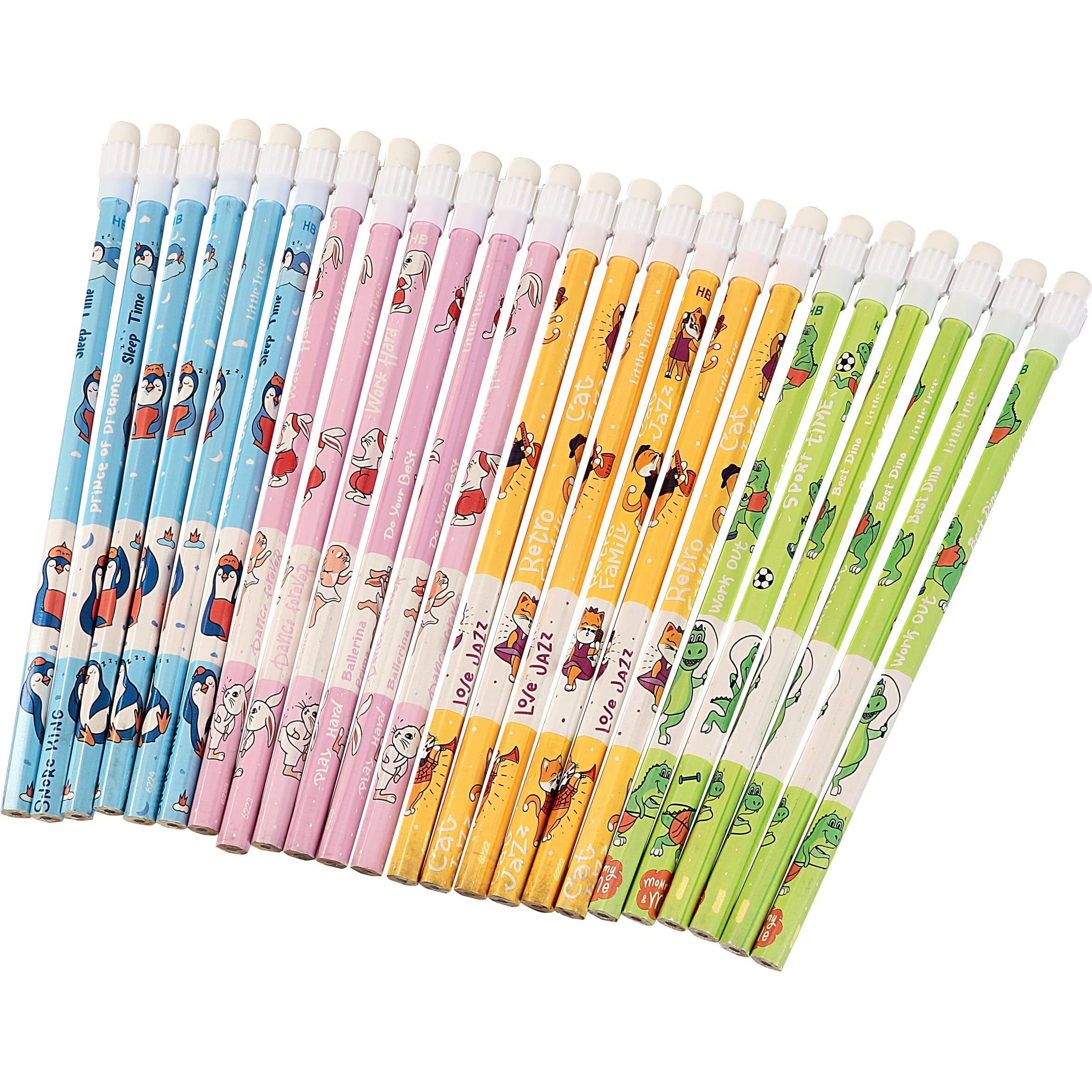 Worison 24 Pc Pencils With Eraser Tops-School&Office Fun Writing Stationery&Gifting Items,Black