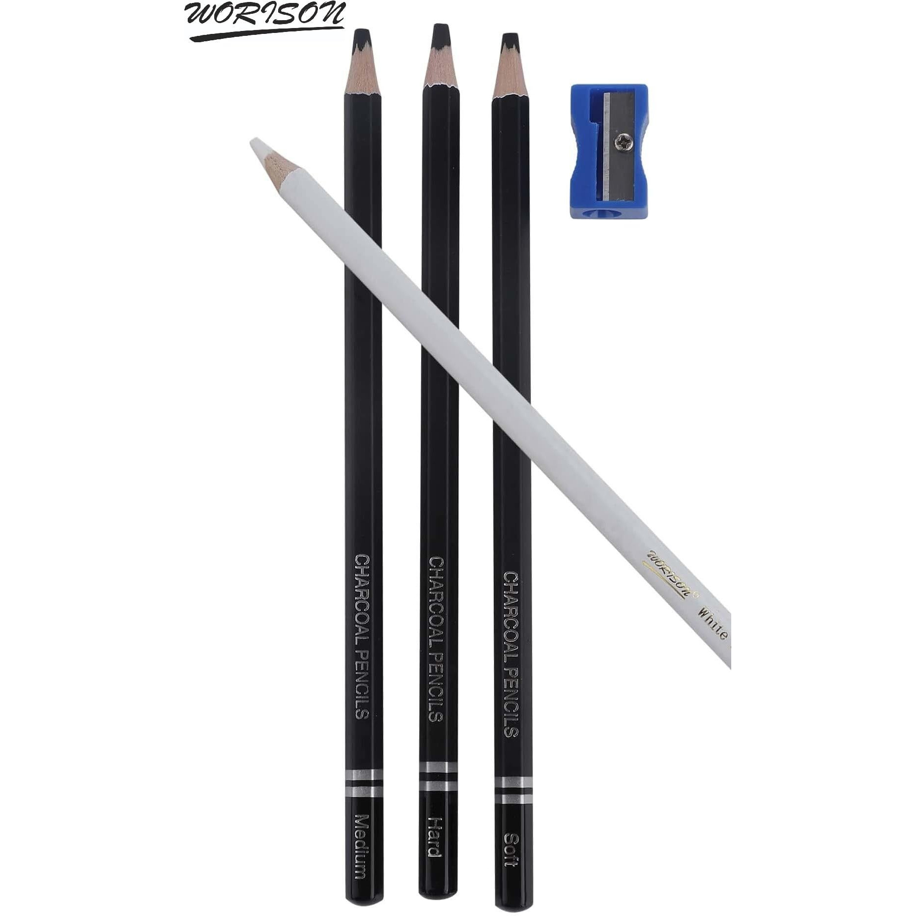 Worison 3 Pcs White And 3 Pcs Black Charcoal Pencils Combo Set For Sketching Drawing And Other Artistic Work