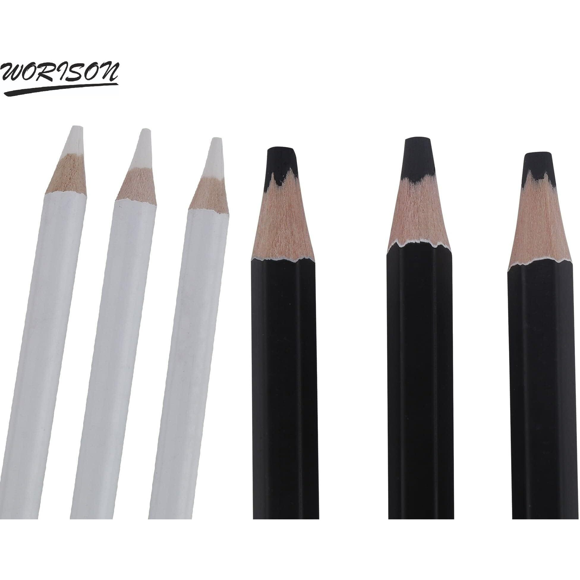 Worison 3 Pcs White And 3 Pcs Black Charcoal Pencils Combo Set For Sketching Drawing And Other Artistic Work