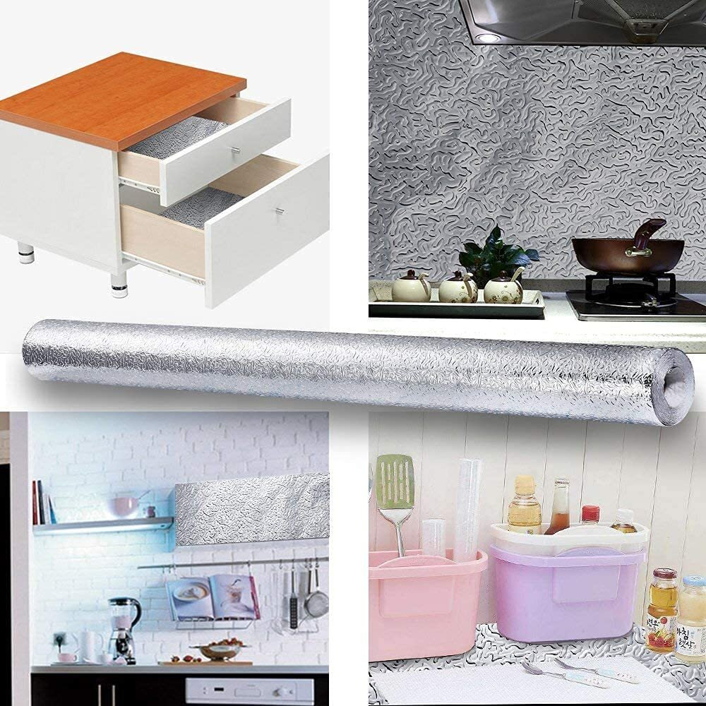 Sarvatray Polyvinyl Chloride Silver Curly Aluminium Stickers For Kitchen - Water & Oil Proof Sheet For Wall And Multiple Uses In Home (Silver Curly 60*200Cm)