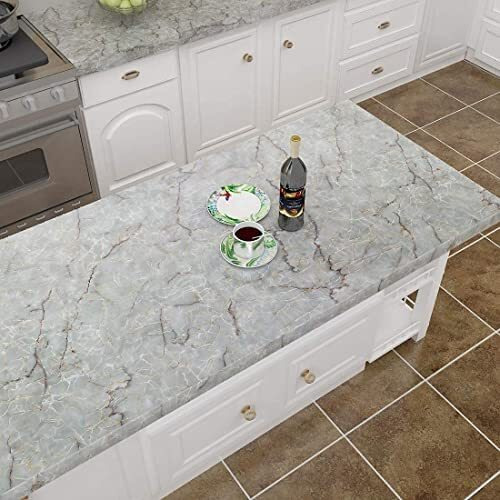 Sarvatray Kitchen Backsplash Gray Marble Foil Sticker Oil And Waterproof Self Adhesive Foil Paper For Home Improvement Or Kitchen (Gray 60X200)