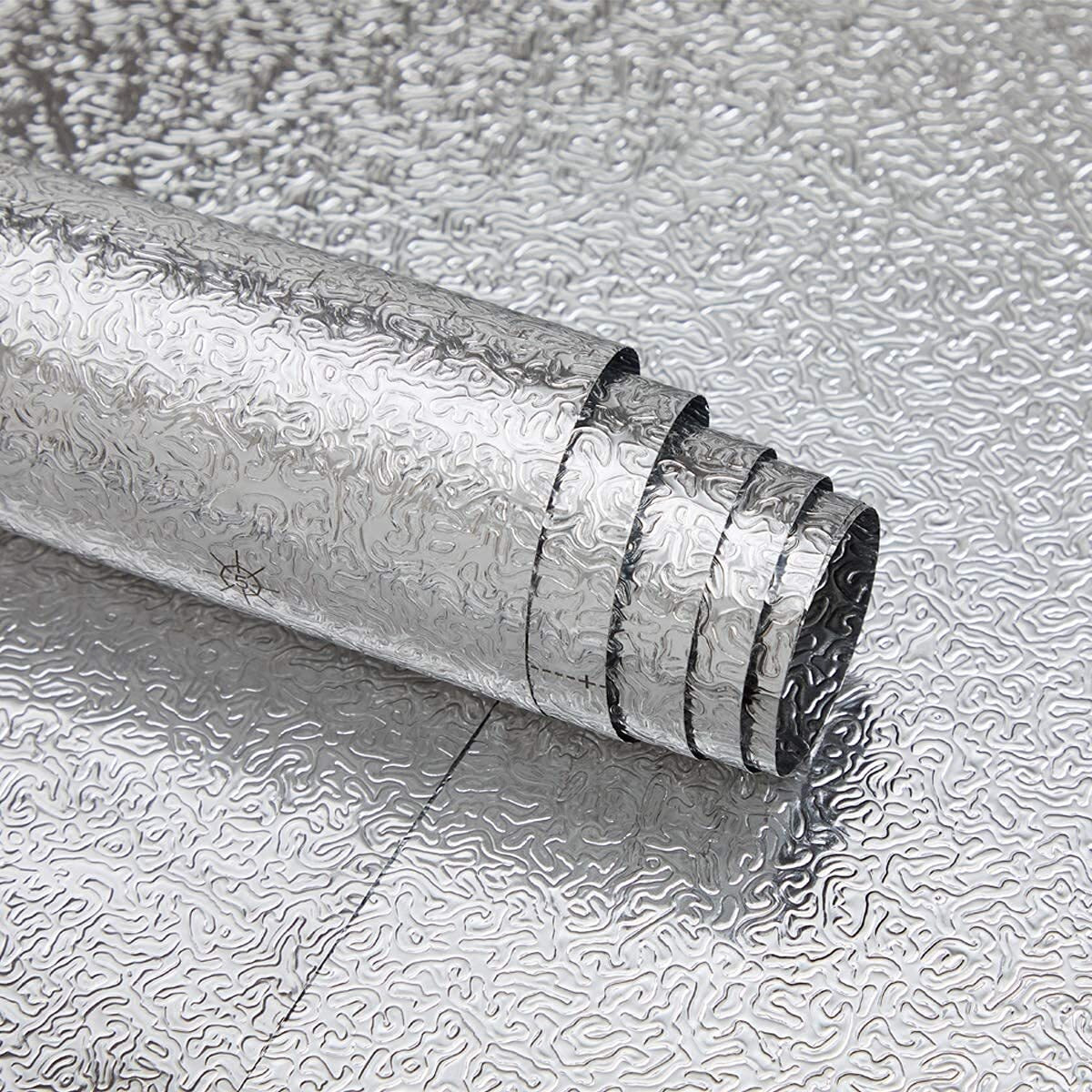 Sarvatray Kitchen Decoration Items Stylish, Kitchen Wall Stickers Oil Proof Heat Resistant, Wallpaper For Kitchen, Oil Proof Wallpaper For Kitchen Wall, Self Adhesive Stickers, Kitchen Backsplash Wallpaper (2 M Silver Curly C)