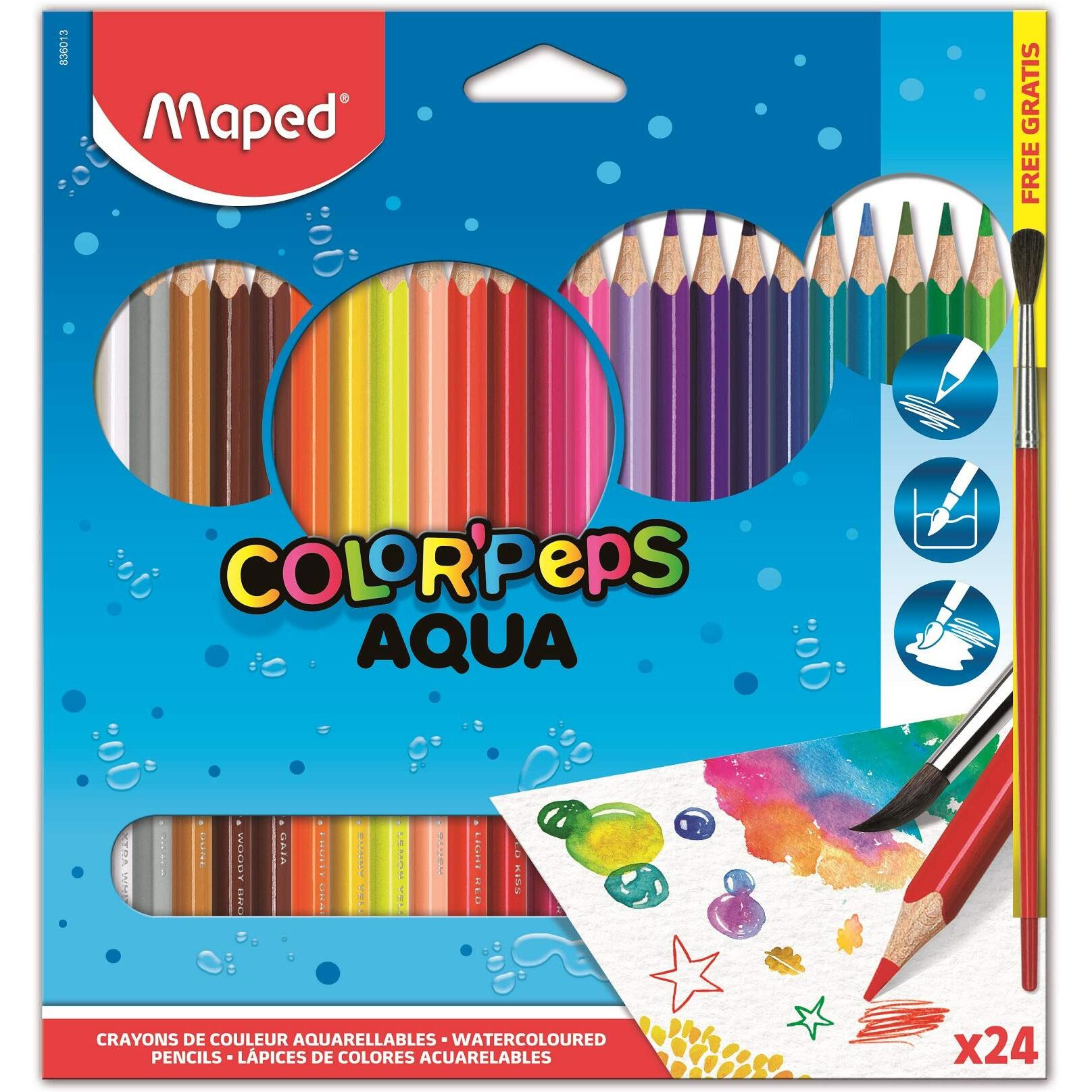 Maped Color'Peps Water Color Pencil Set - Pack Of 24 | Colour Pencils | Pencil Colours | Water Colour Pencils | Pencil And Brush | Colouring Set