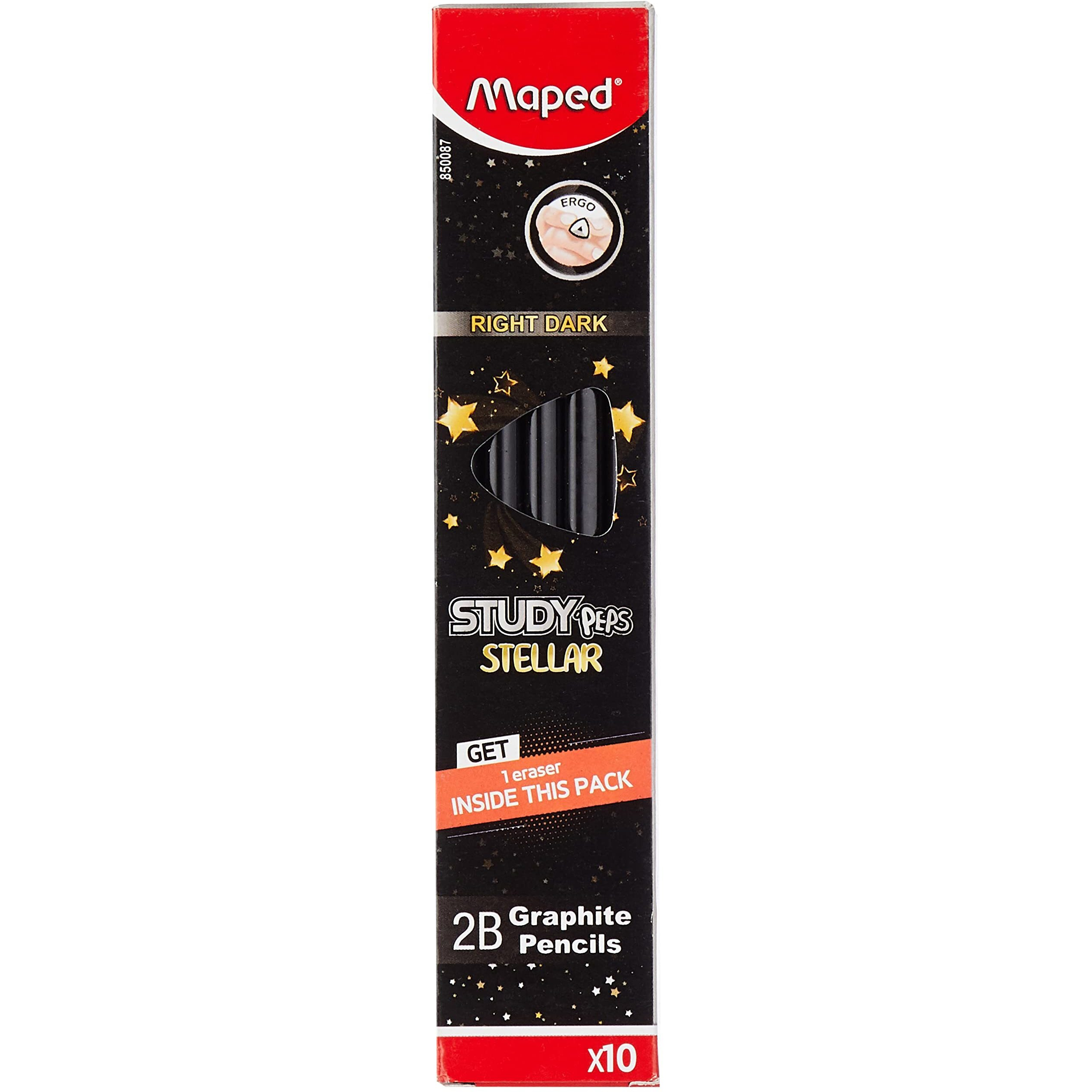 Maped Study Peps Stellar Pencil Set With Eraser|Set Of 10|Case With An Eraser|Black