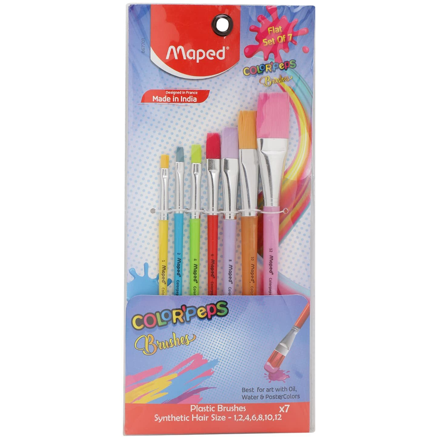 Maped Color'Peps Synthetic Flat Brushes Set - Pack Of 7, Multicolour (Model Number 867701)