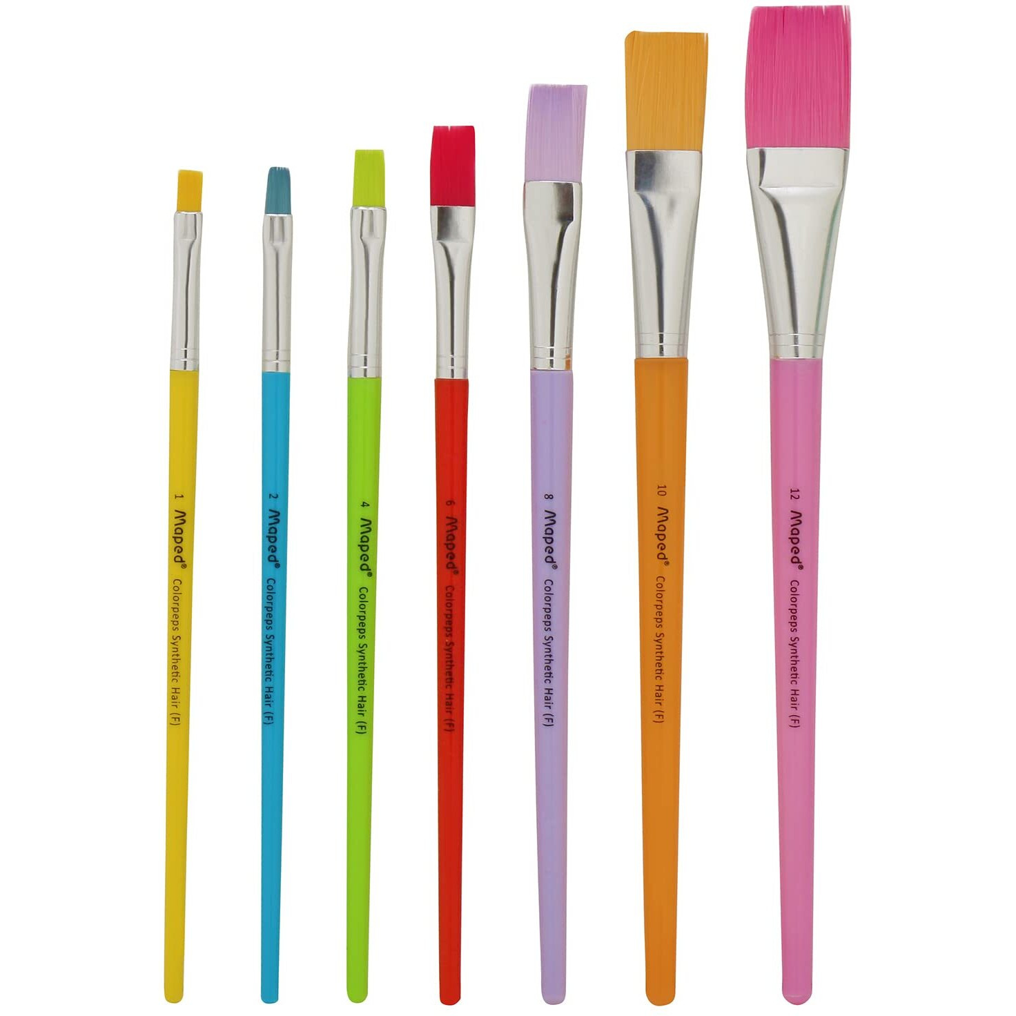 Maped Color'Peps Synthetic Flat Brushes Set - Pack Of 7, Multicolour (Model Number 867701)