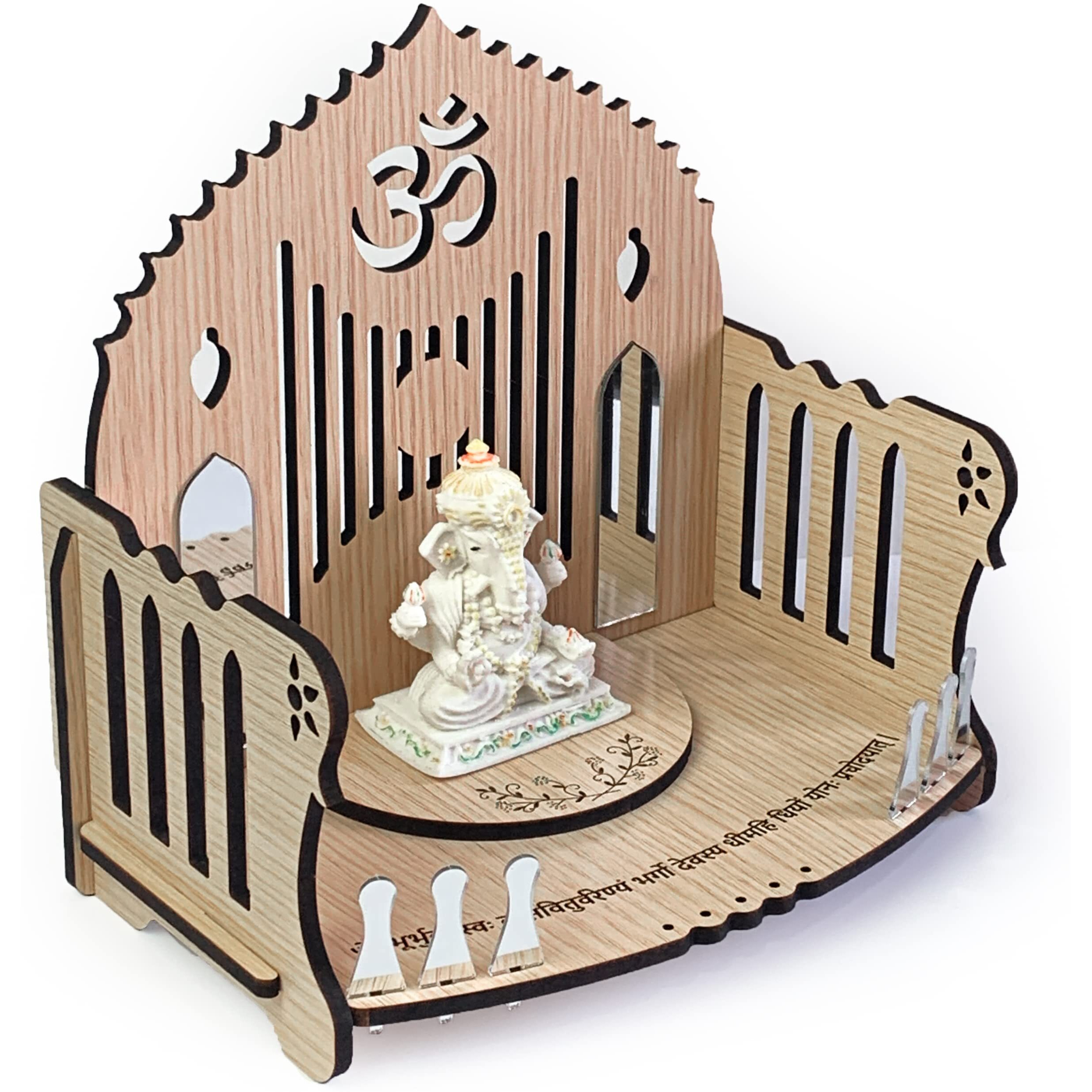 Townside Wooden Mdf Temple, Home Mandir (8 X 8 X 5.25 Inch) Pooja Ghar - (White Oak Finish) B