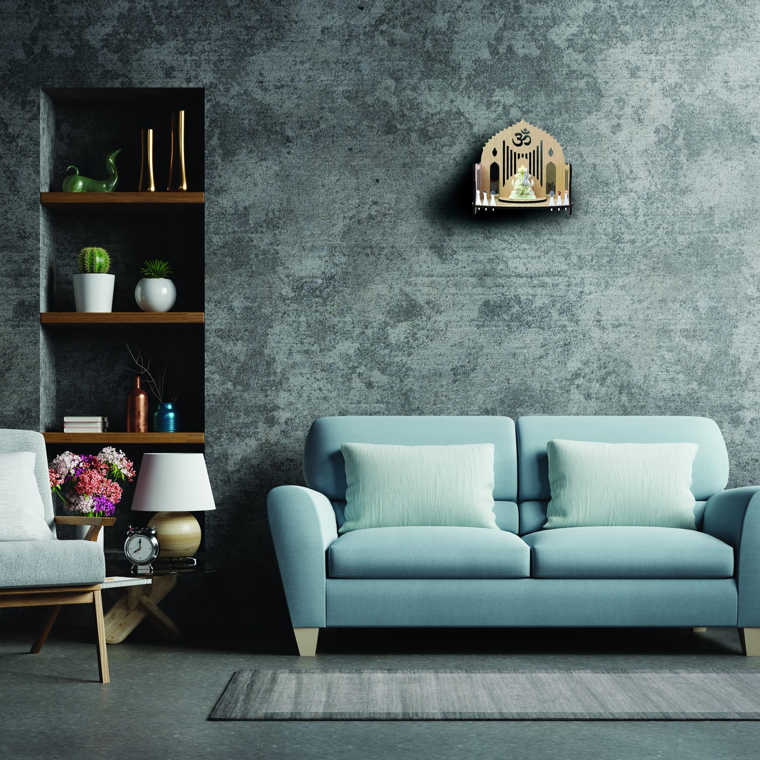 Townside Wooden Mdf Temple, Home Mandir (8 X 8 X 5.25 Inch) Pooja Ghar - (White Oak Finish) B