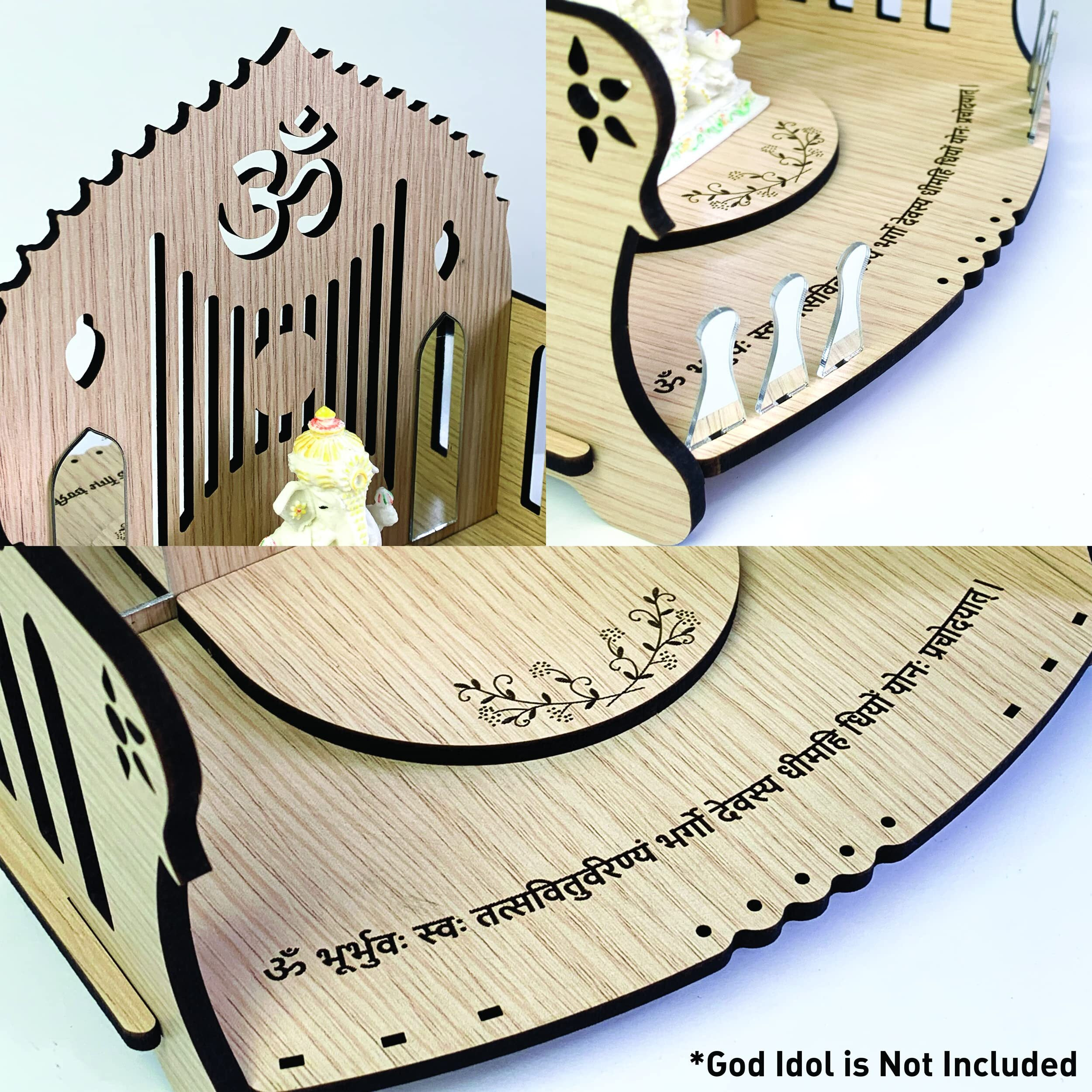 Townside Wooden Mdf Temple, Home Mandir (8 X 8 X 5.25 Inch) Pooja Ghar - (White Oak Finish) B