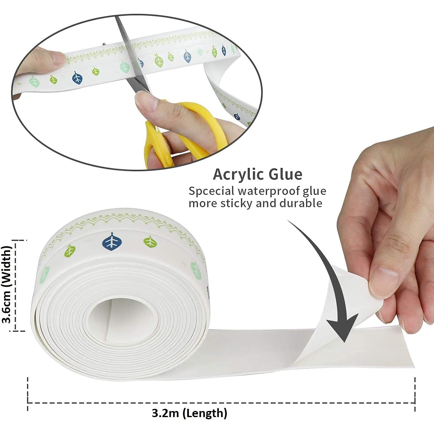 Nagpure Sales Waterproof Tape For Kitchen Sink Oil Proof Caulk Kitchen Sink Tape Waterproof For Corner Caulk Self Adhesive Sealing Tape Gap Sealer For Platform Bathroom 3.2M*3.8Cm (Multi Print)