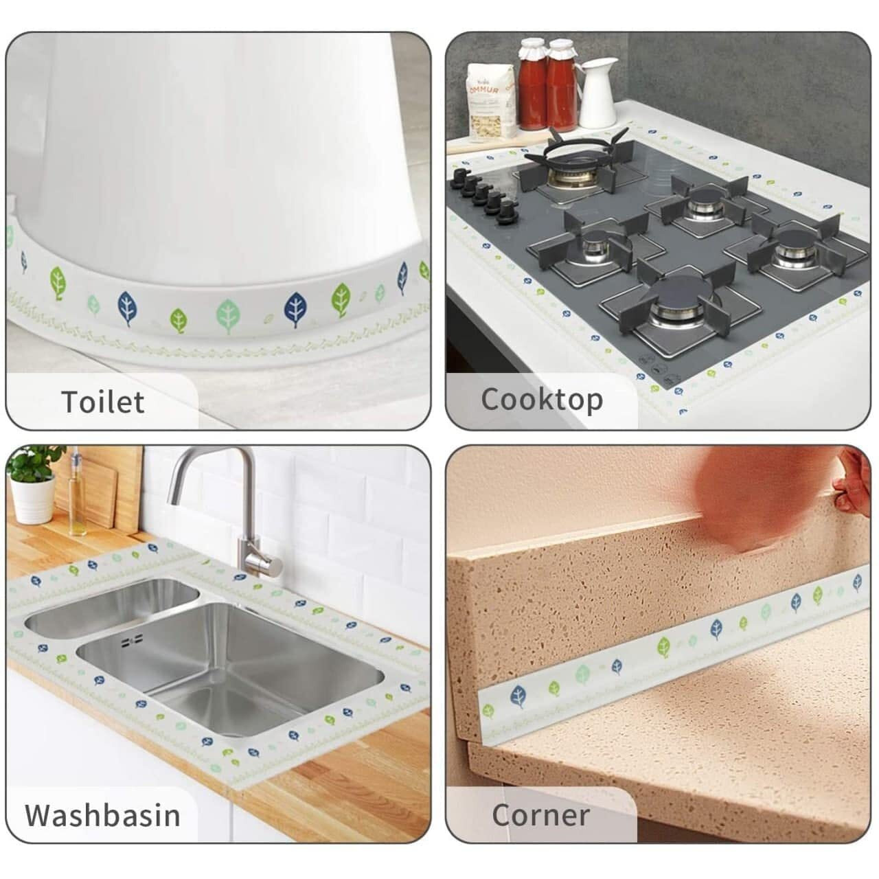 Nagpure Sales Waterproof Tape For Kitchen Sink Oil Proof Caulk Kitchen Sink Tape Waterproof For Corner Caulk Self Adhesive Sealing Tape Gap Sealer For Platform Bathroom 3.2M*3.8Cm (Multi Print)